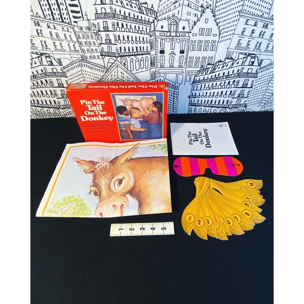 Vintage 1981 Pin The Tail On The Donkey Party 80s Game Golden RARE Complete